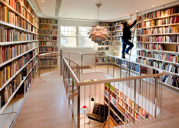 Ladder high ceilings home library