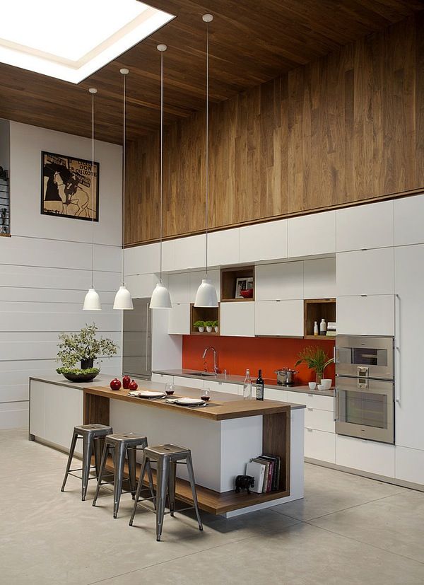 Long pendants above the kitchen island