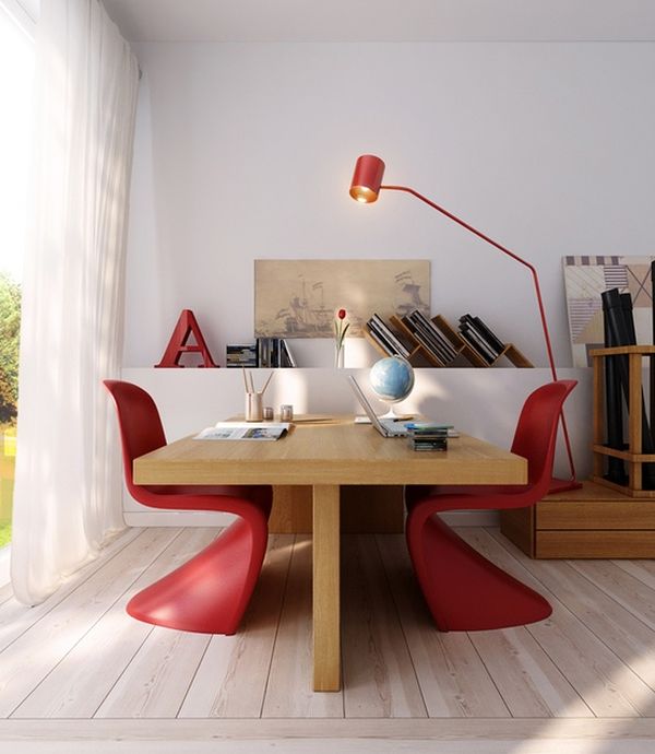 Lovevly desk pantone red chairs