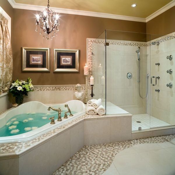 Luxury corner bathtub and shower