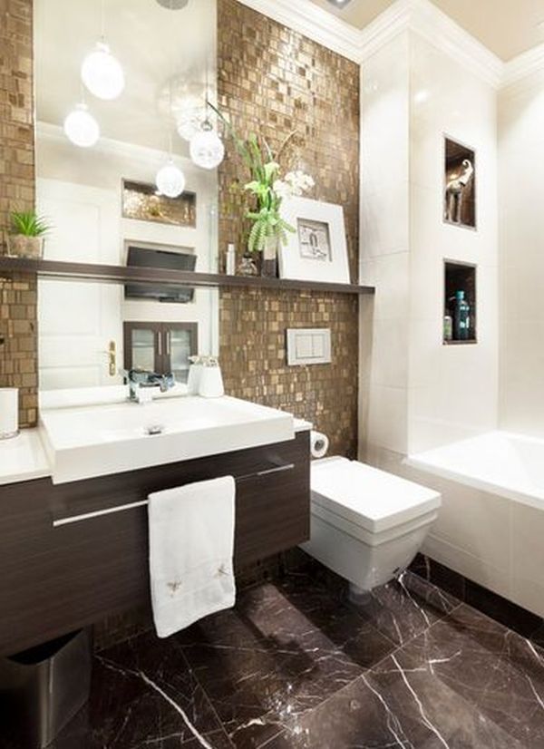 Marble floor with wall mounted toilet