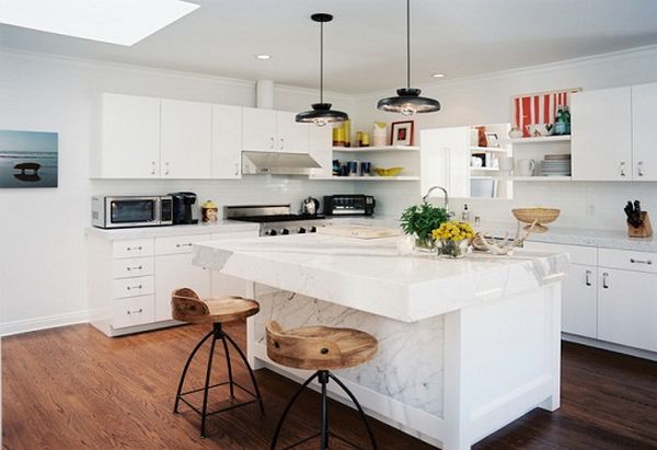 Marble kitchen island top industrial chairs