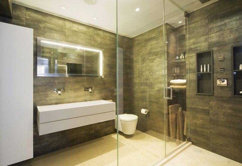 Masculine bathroom design wall mounted toilet