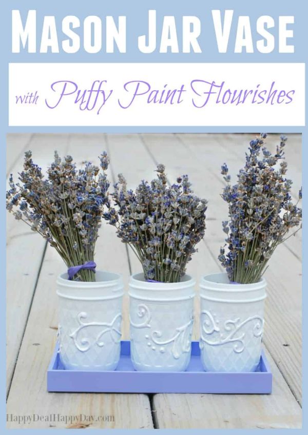 Mason Jar Vase With Puffy Paint Flourishes