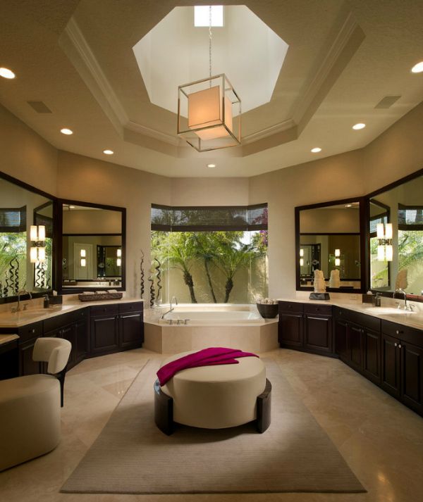 Master bathroom with ottoman seating