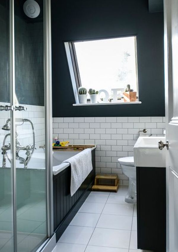 Midnight blue and white bathroom