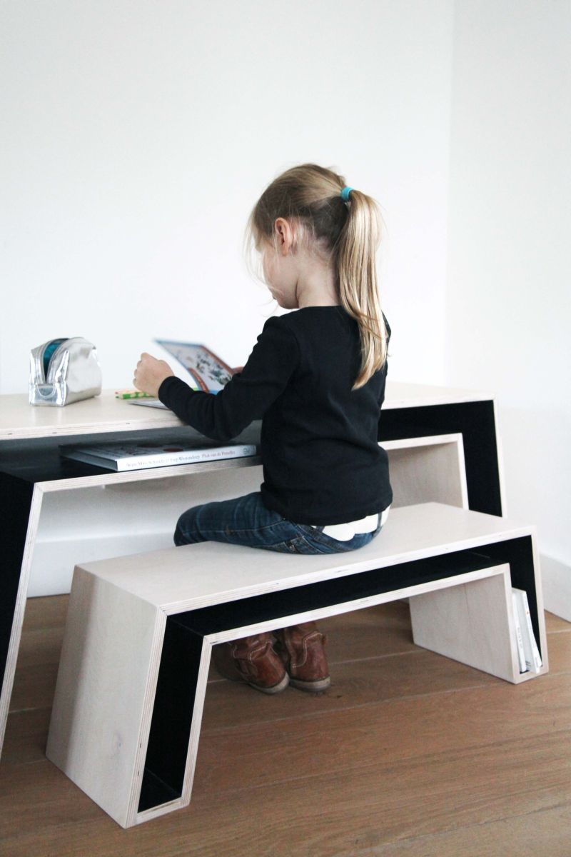 Minimalist duo desk and bench