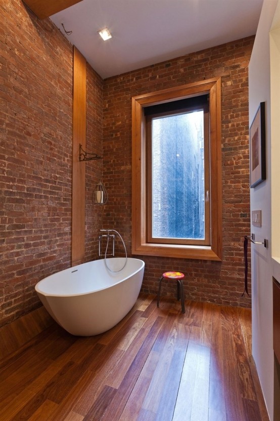 Modern bathtub bricks wall