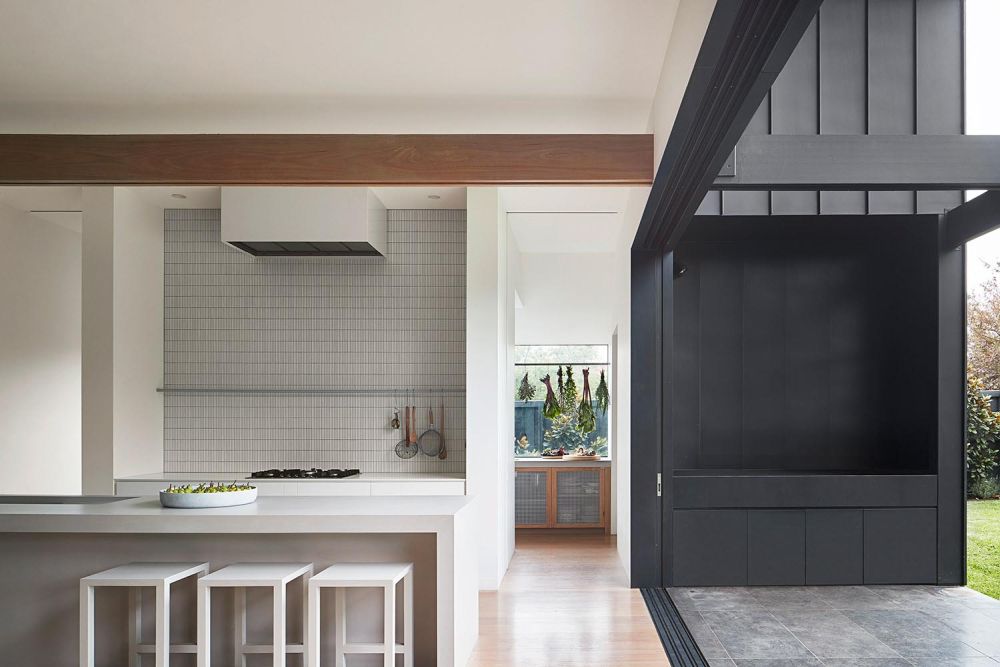 Modern black house addition kitchen