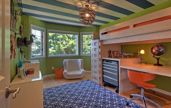 Modern blue white striped ceiling