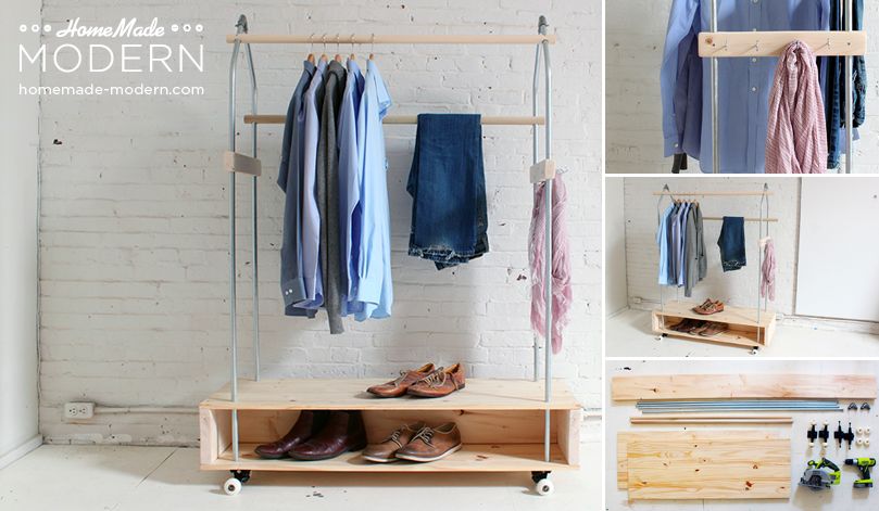 Modern coat rack on wheels