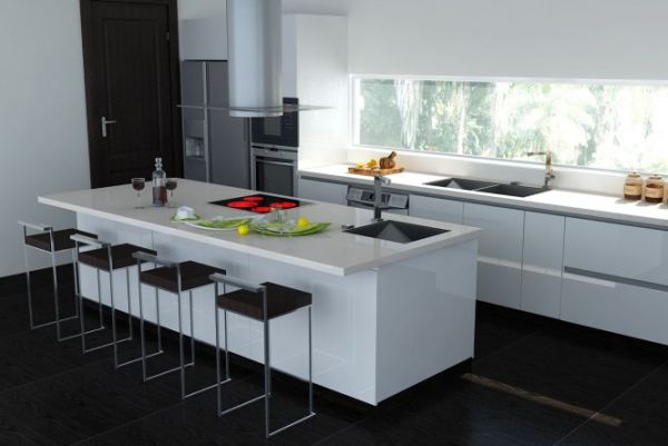 Modern countertops and black top square bar stools