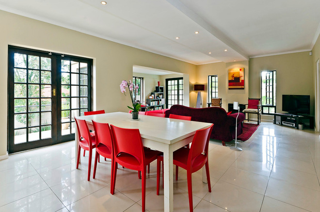 Modern dining chairs red accents