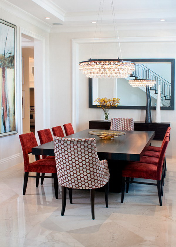 Modern dining room chandelier over table