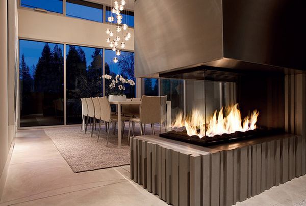 Modern fireplace design wall divider