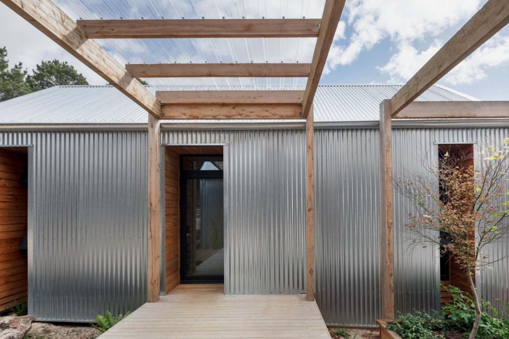 Modern home corrugated metal siding entrance