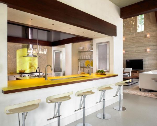 Modern kitchen decor yellow countertop