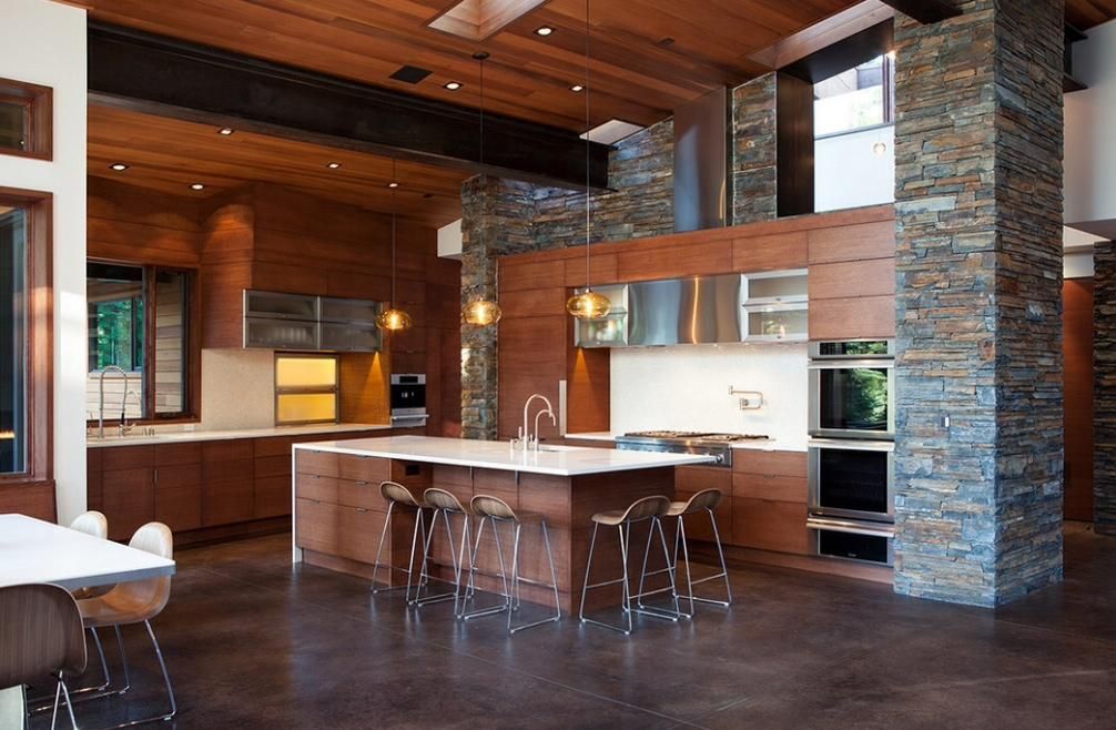 Modern kitchen rocks accents on wall