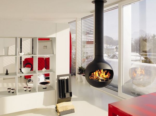 Modern wall divider and floating fireplace