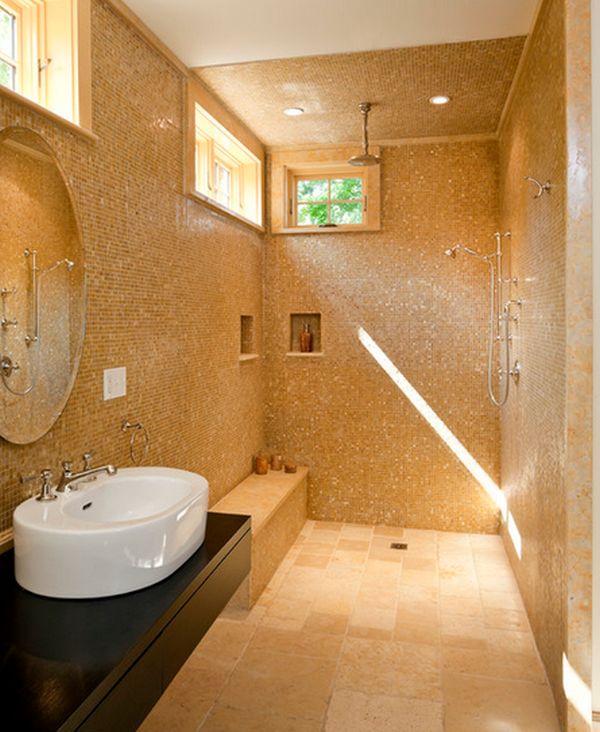 Mosaic doorless shower design