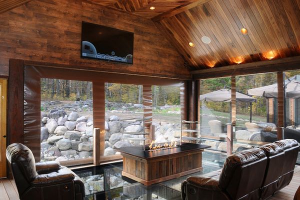 Mountain living room featuring a glass floor to see the ground or river