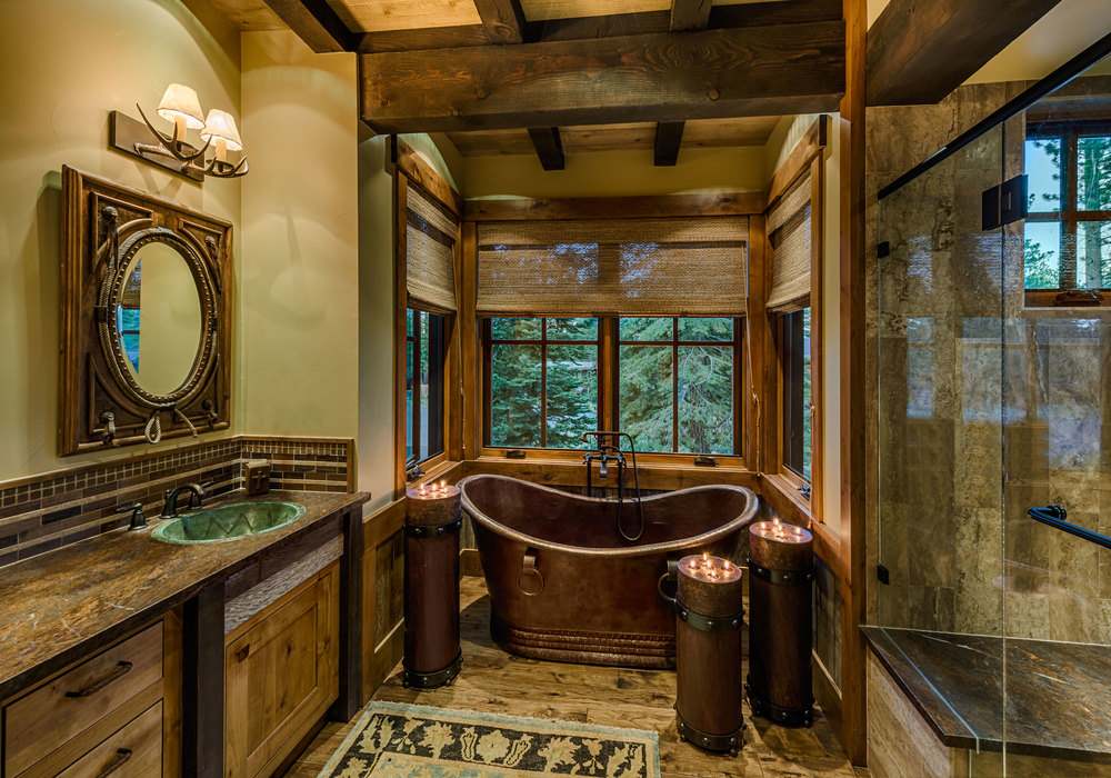 Mountain rustic bathroom copper bathtub