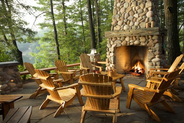 Mountain stone fireplace outdoor