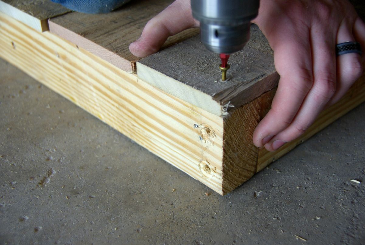 Nailing in pallets for bench