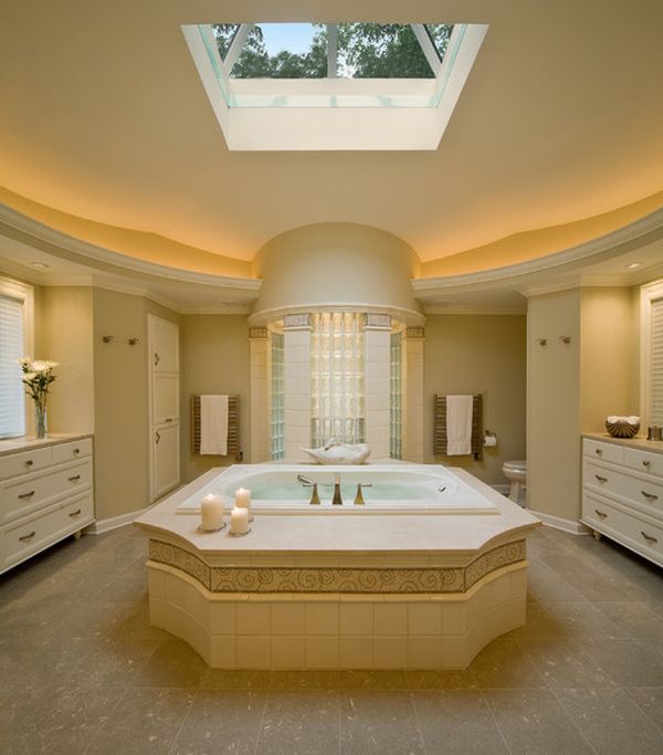 Natural light bathroom through ceiling window