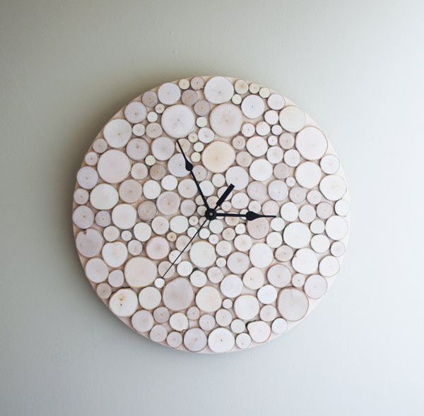 Natural white birch forest wood clock