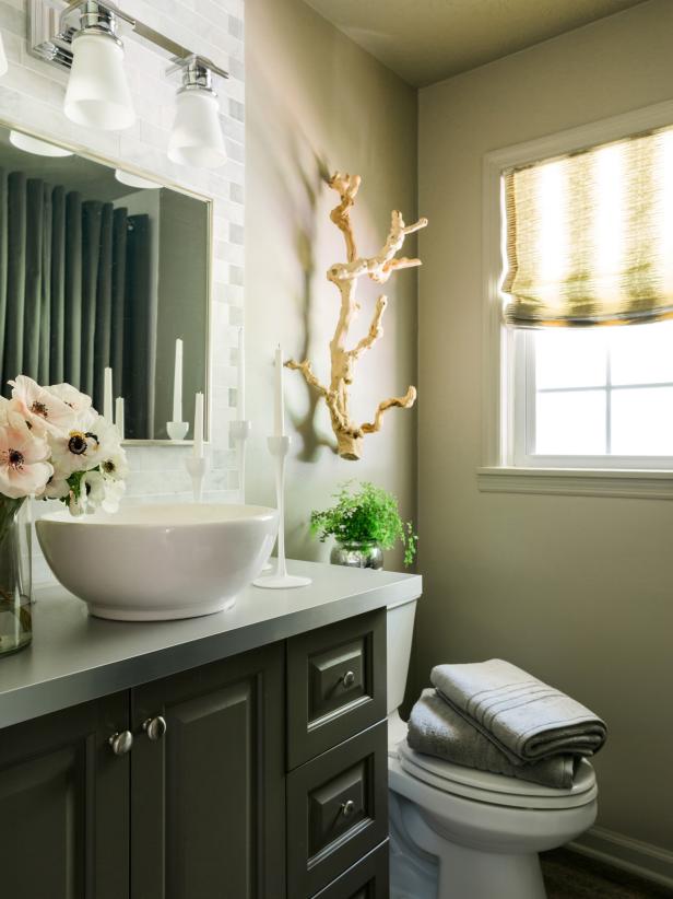 neutral green powder room