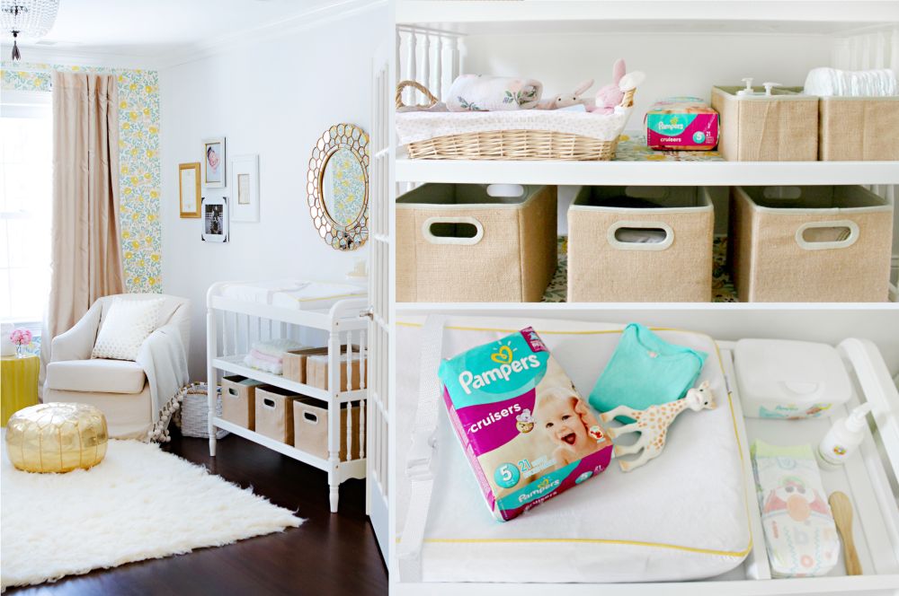 Nursery room changing table organization