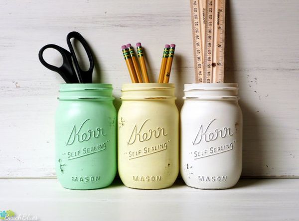 Office decor mason jars pencil holders