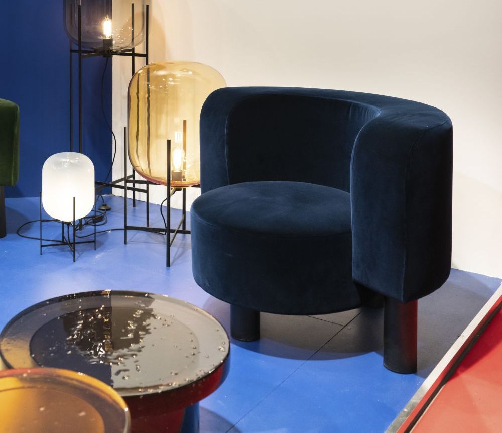 oooh puplo furniture blue velvet armchair