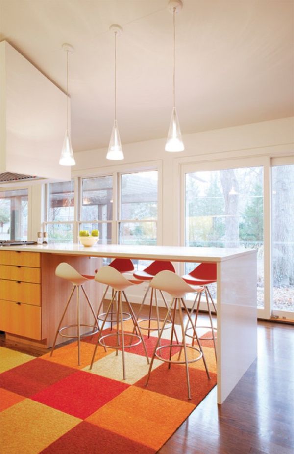 Orange carpet kitchen
