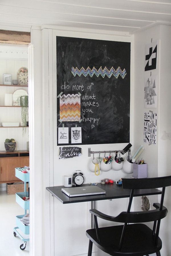 Organized desk chalkboard wall
