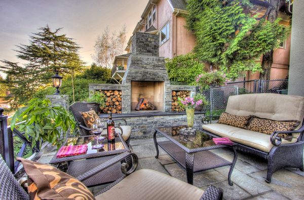 Outdoor fireplace seating