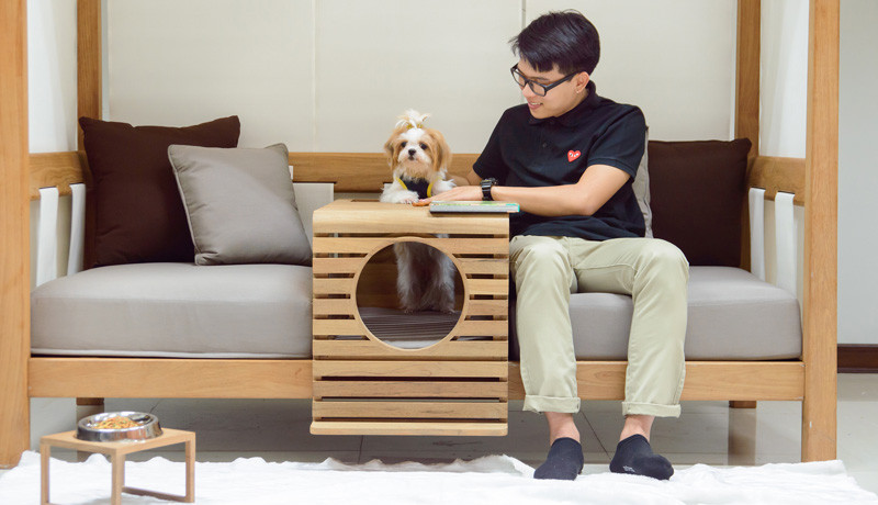 Outdoor sofa is designed for people and pets