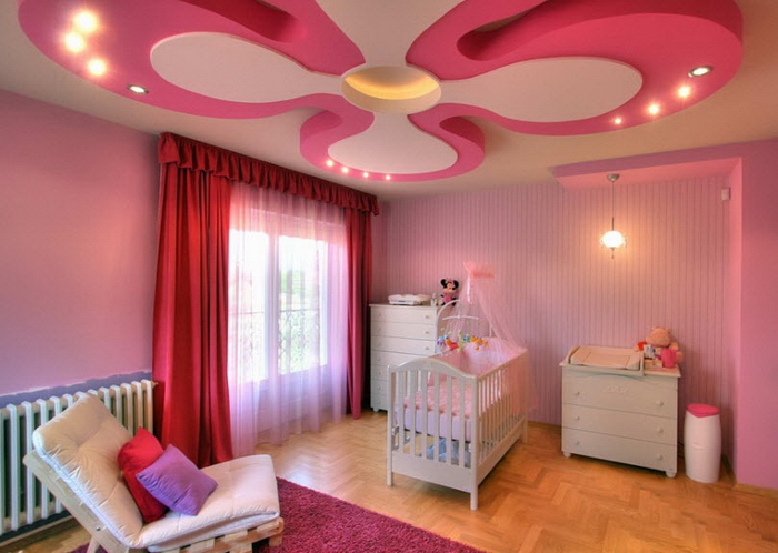 Pink color ceiling design