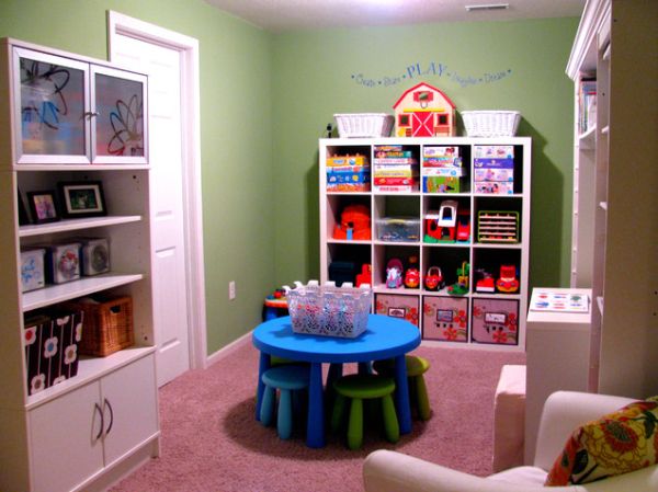 Playroom with colorful small chairs