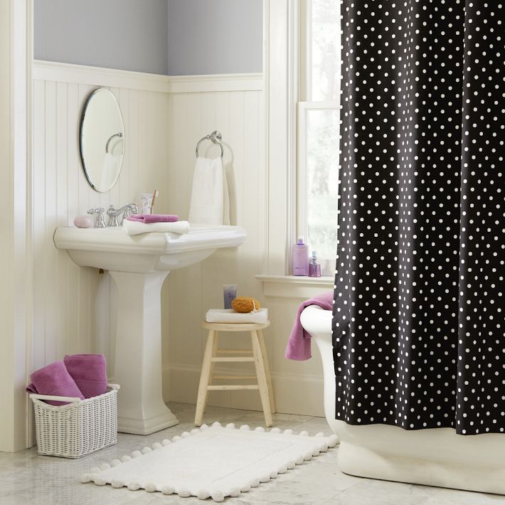 Polka dots shower curtain black