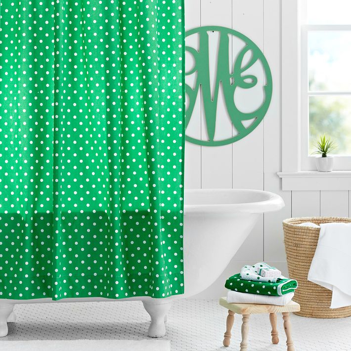 Polka dots shower curtain green