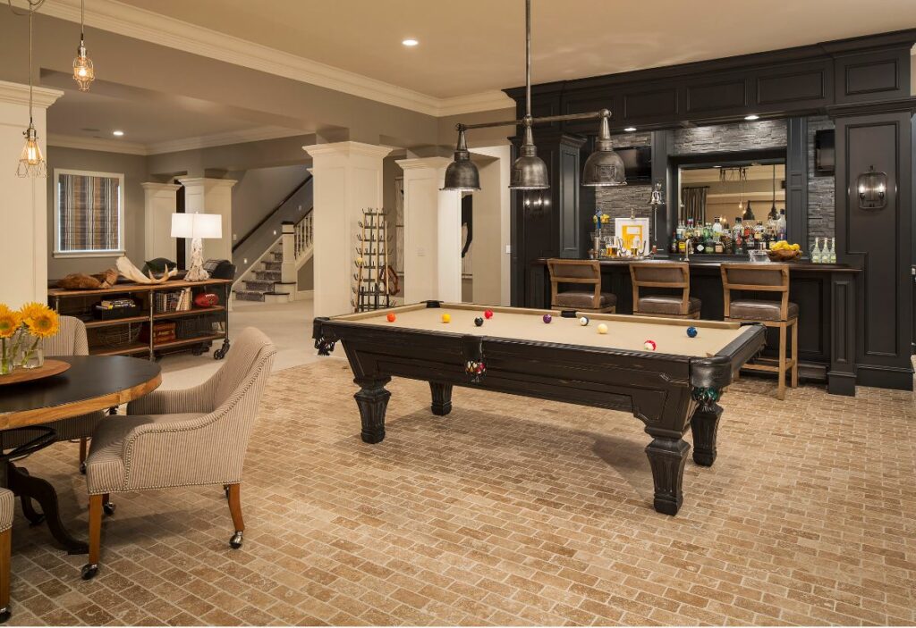 Pool table on tile in basement 1024x703