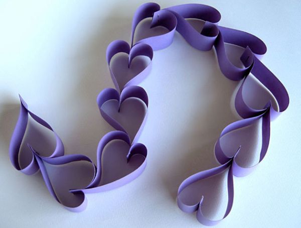 Purple paper heart garland