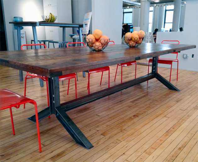 Red chairs industrial table