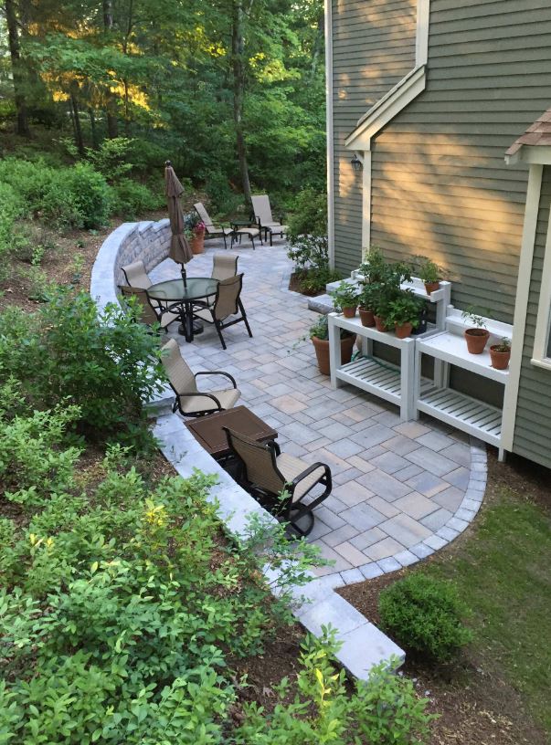 Retaining wall with patio