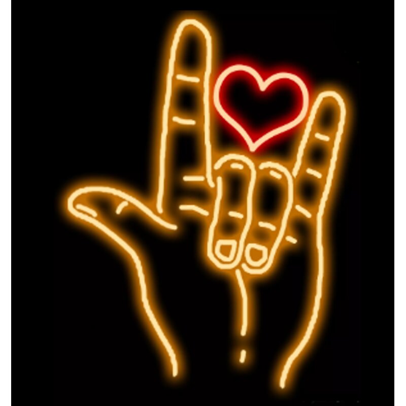 Rock on with heart neon light