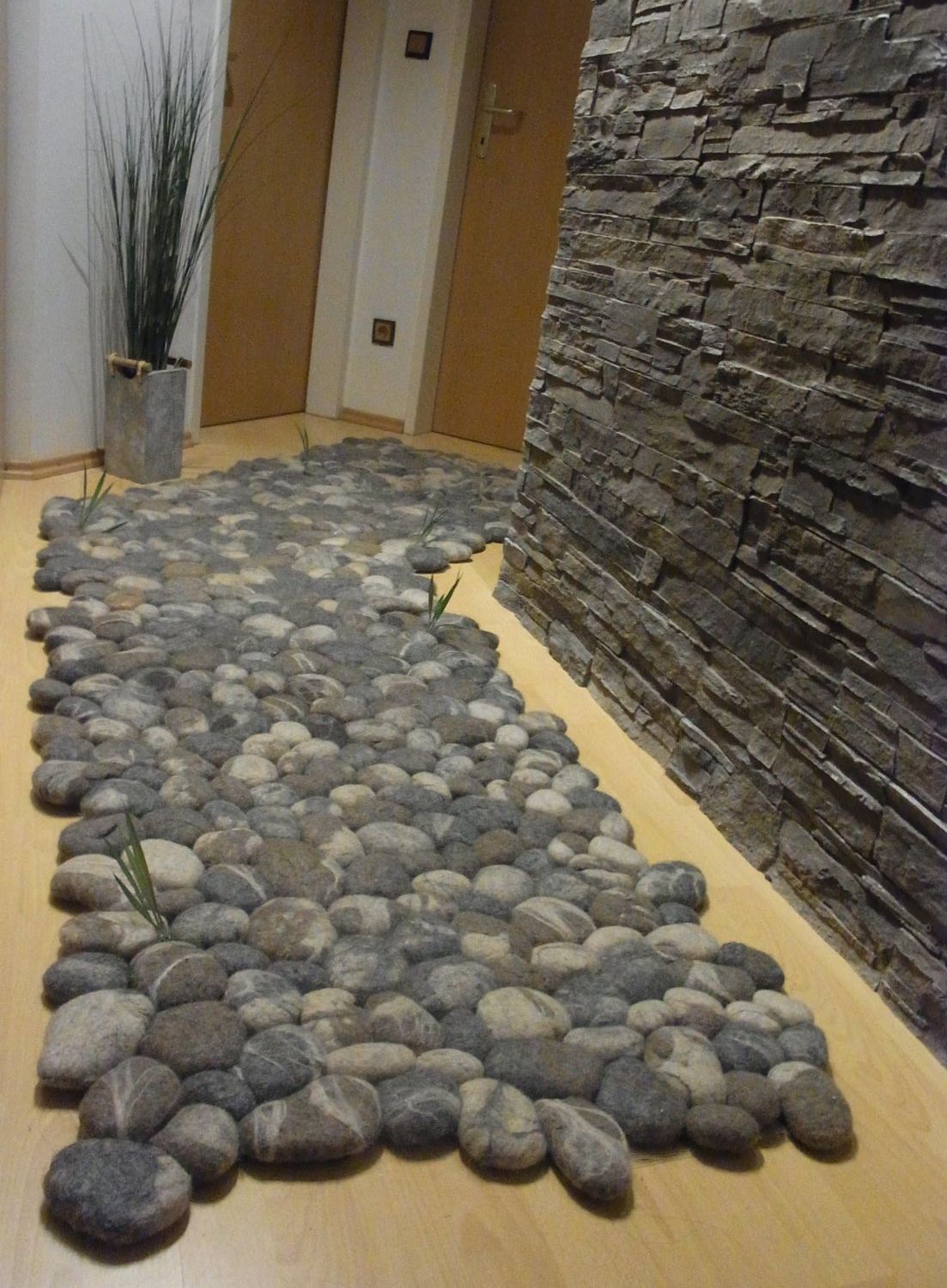 A rug made of faux stones