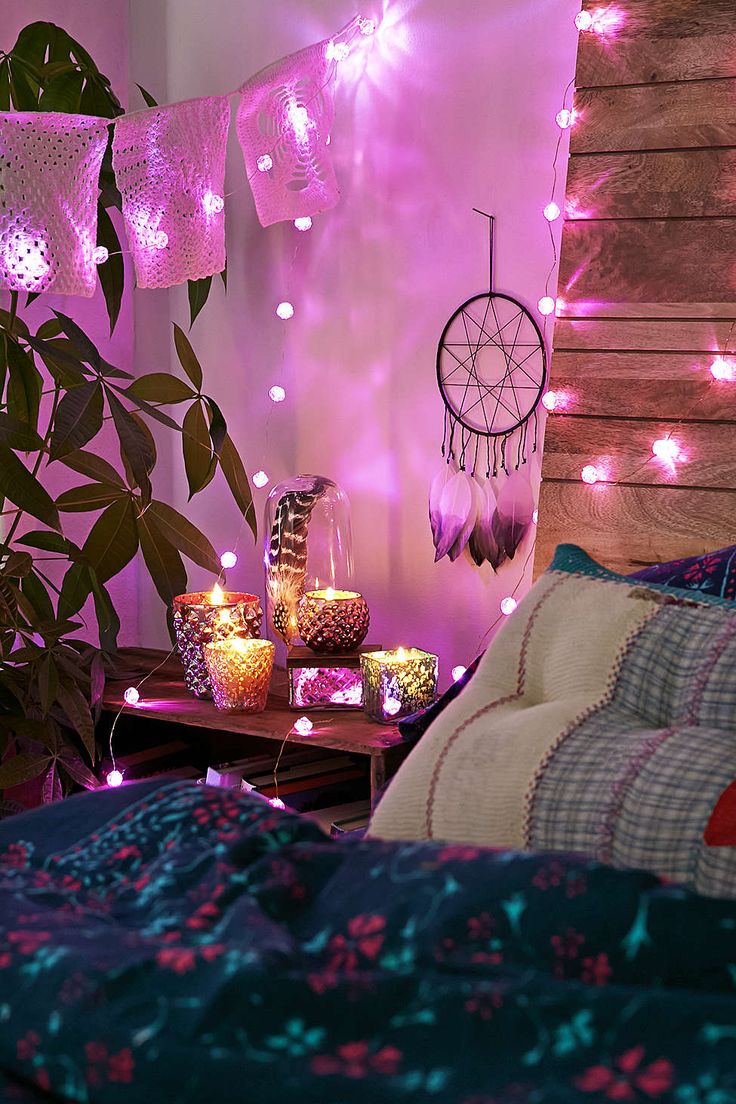 Rosebud string lights in boho bedroom