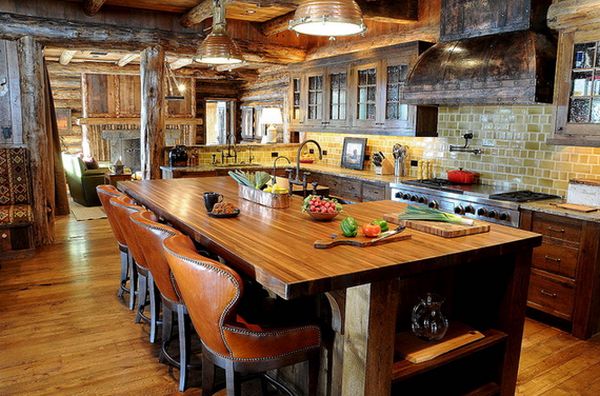 Rustic kitchen leather bar stool
